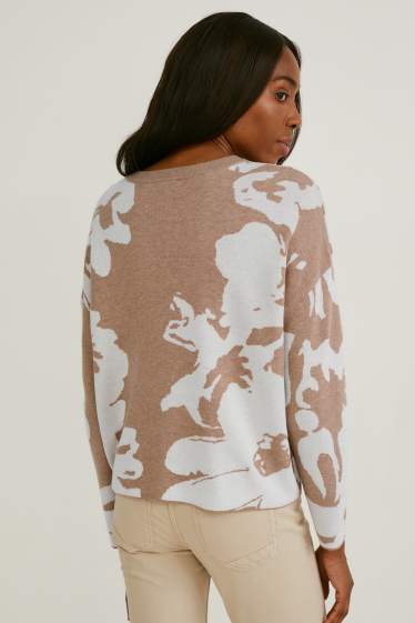 Women - Jumper - floral - brown-melange
