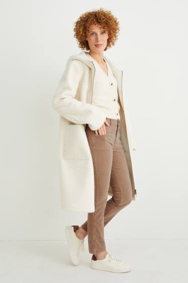 Damen - Samthose - Mid Waist - Straight Fit - beige