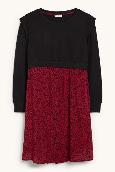 Dámské - Těhotenské šaty - vzhled 2 v 1 - tmavočervená/černá