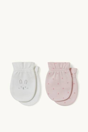 Baby: meisjes - Set van 2 paar - antikriebelwantjes - wit / roze