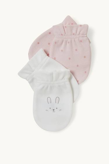 Baby: meisjes - Set van 2 paar - antikriebelwantjes - wit / roze