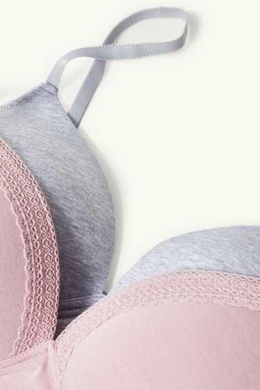 Damen - Multipack 2er - BH ohne Bügel - wattiert - grau / rosa