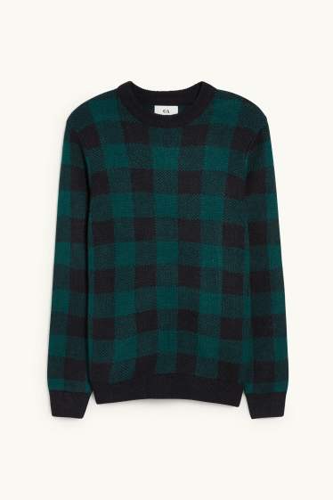 Herren - Pullover - kariert - dunkelgrün