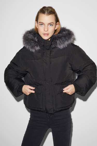 Women - CLOCKHOUSE - quilted jacket with hood - black