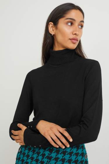 Damen - Rollkragenpullover - schwarz