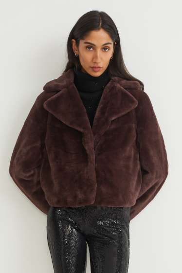 Femmes - Veste en imitation fourrure - marron