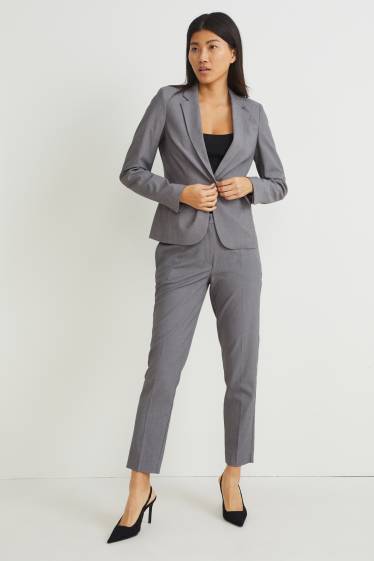 Dámské - Business kalhoty - mid waist - slim fit  - šedá-žíhaná