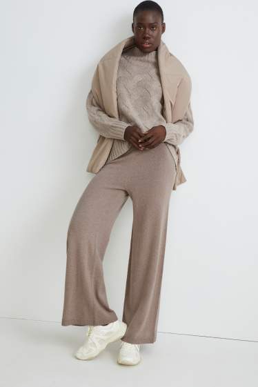Dames - Broek van kasjmier - taupe