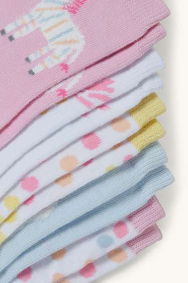 Enfants filles - Lot de 5 paires - animaux - chaussettes à motif - blanc / rose