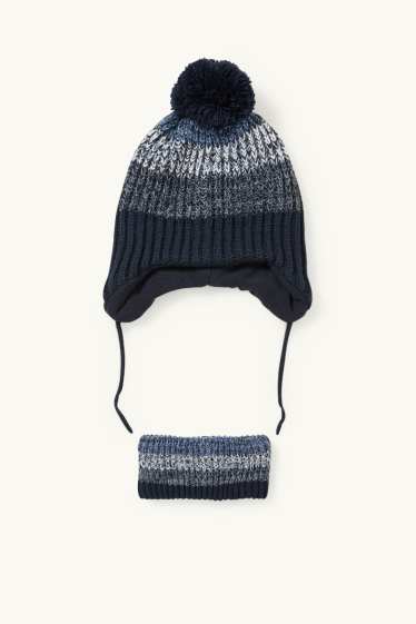 Baby Boys - Set - baby hat and snood - 2 piece - striped - dark blue