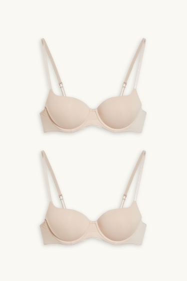 Damen - Multipack 2er - BH mit Bügel - FULL COVERAGE - wattiert - beige