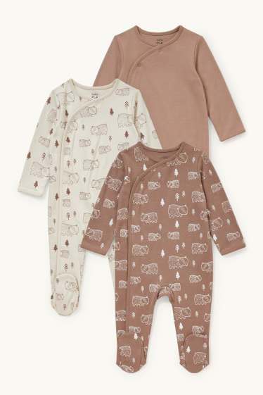 Unisex - Multipack of 3 - baby sleepsuit - beige-melange