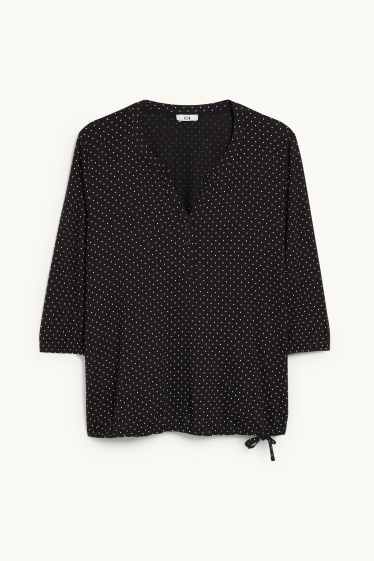 Women - Long sleeve top - polka dot - black