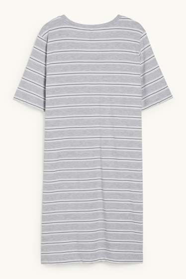 Women - Nightdress - striped - white / gray