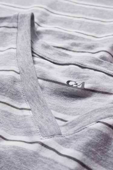 Women - Nightdress - striped - white / gray