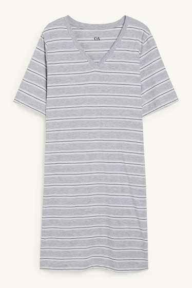 Women - Nightdress - striped - white / gray