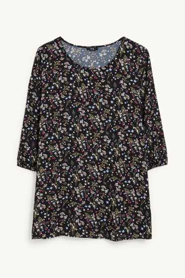 Dames - Blouse - gebloemd - zwart