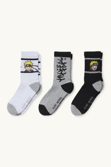 Enfants garçons - Lot de 3 paires - Naruto - chaussettes à motif - blanc