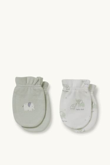 Bébés garçons - Lot de 2 paires - moufles anti-griffures - vert menthe