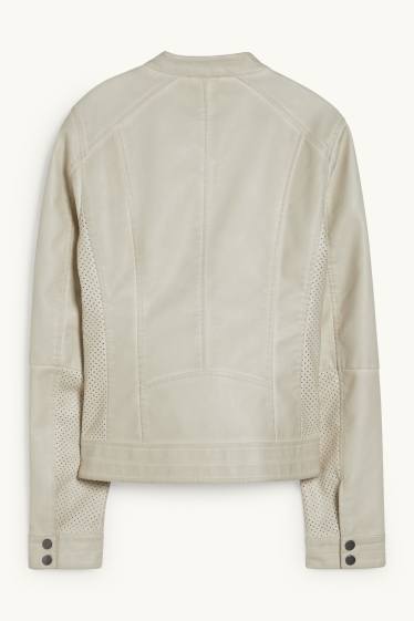Damen - Bikerjacke - Lederimitat - hellbeige