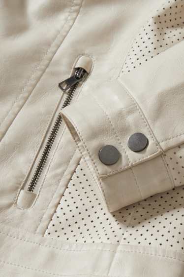 Damen - Bikerjacke - Lederimitat - hellbeige