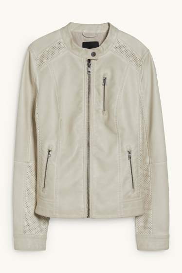Damen - Bikerjacke - Lederimitat - hellbeige