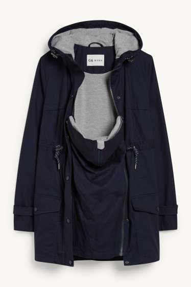 Femmes - Parka de grossesse à capuche avec empiècement porte-bébé - bleu foncé