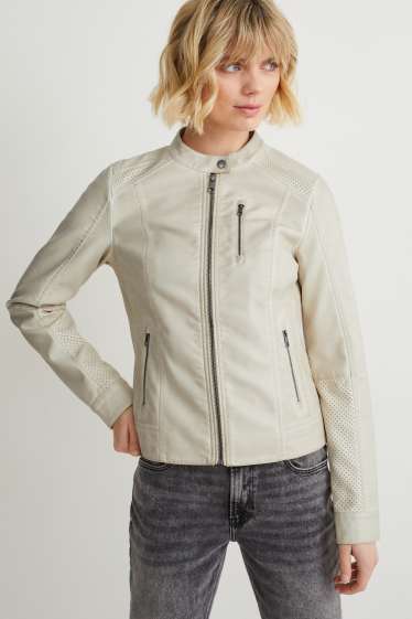 Damen - Bikerjacke - Lederimitat - hellbeige