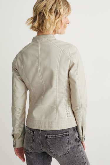 Damen - Bikerjacke - Lederimitat - hellbeige
