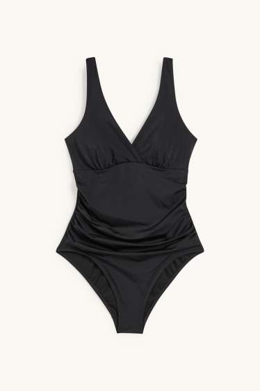 Damen - Shaping-Badeanzug mit Raffung - wattiert - LYCRA® XTRA LIFE™ - schwarz