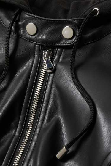 Donna - Giacca con cappuccio - similpelle - nero