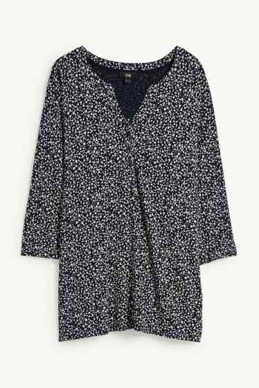 Women - Long sleeve top - floral - dark blue