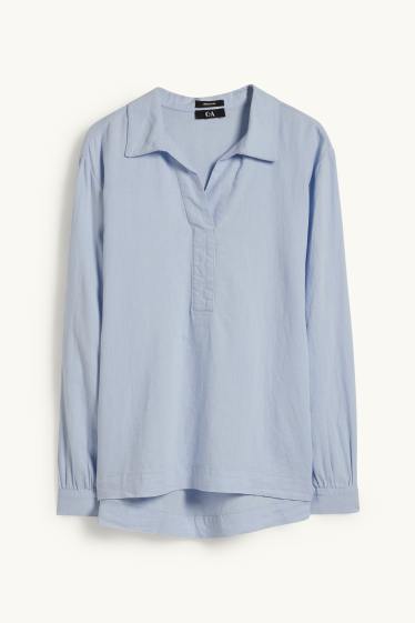 Dames - Blouse - linnenmix - lichtblauw