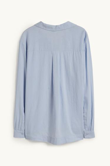 Dames - Blouse - linnenmix - lichtblauw
