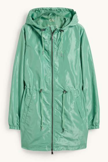 Damen - Jacke mit Kapuze und Tasche - faltbar - grün
