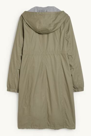 Femmes - Parka de grossesse à capuche avec empiècement porte-bébé - kaki