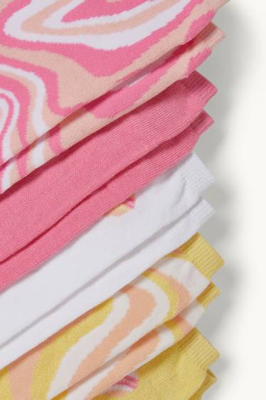 Enfants filles - Lot de 5 paires - chaussettes de sport - à motifs - rose