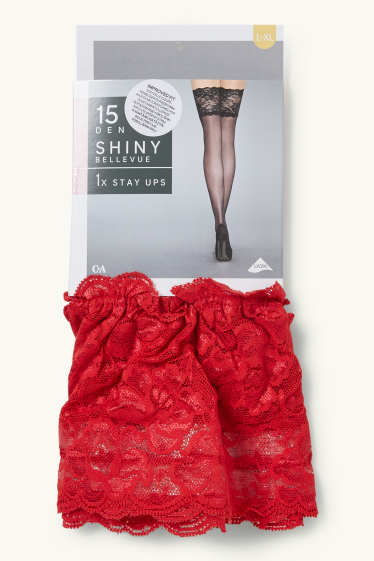 Donna - Calze autoreggenti - 15 DEN - rosso