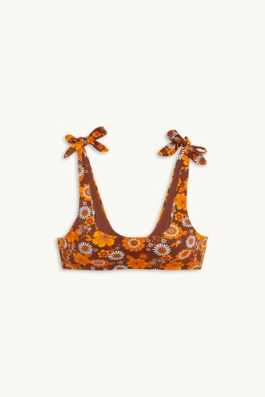 Donna - Reggiseno bikini brasiliano - imbottito - a fiori - marrone