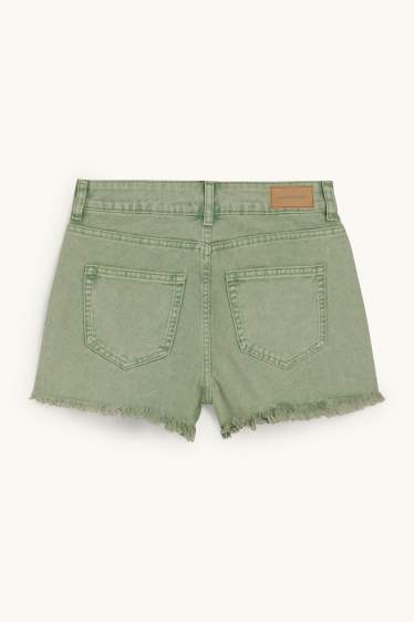 Femei - CLOCKHOUSE - pantaloni scurți de blugi - talie înaltă - verde deschis