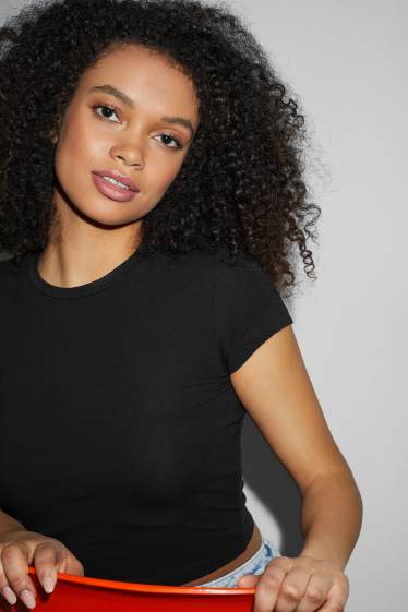 Damen - Crop T-Shirt - schwarz