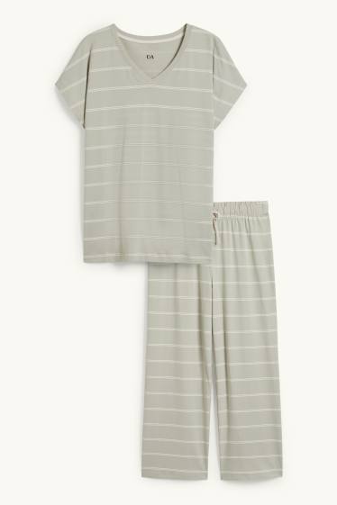 Femei - Pijama - cu dungi - verde deschis
