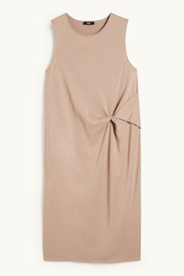 Damen - Etuikleid mit Knotendetail - beige