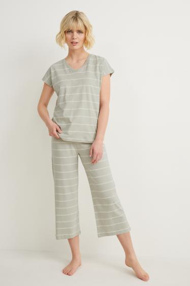 Femei - Pijama - cu dungi - verde deschis