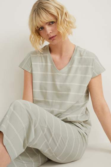 Femei - Pijama - cu dungi - verde deschis