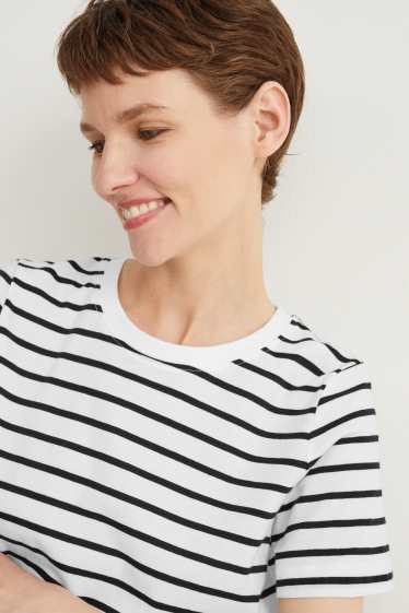 Dames - Basic T-shirt - gestreept - crème wit
