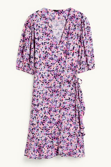 Femmes - Robe croisée - à fleurs - rose