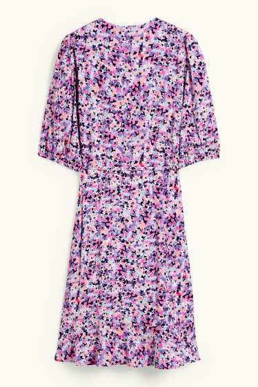 Femmes - Robe croisée - à fleurs - rose