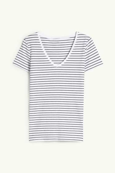 Women - Basic T-shirt - striped - white