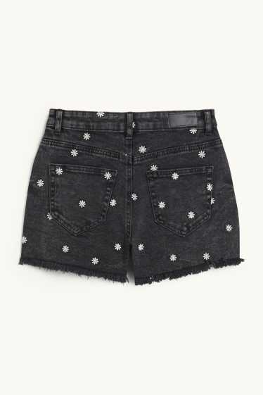 Femmes - CLOCKHOUSE - short en jean - high waist - à fleurs - jean gris foncé